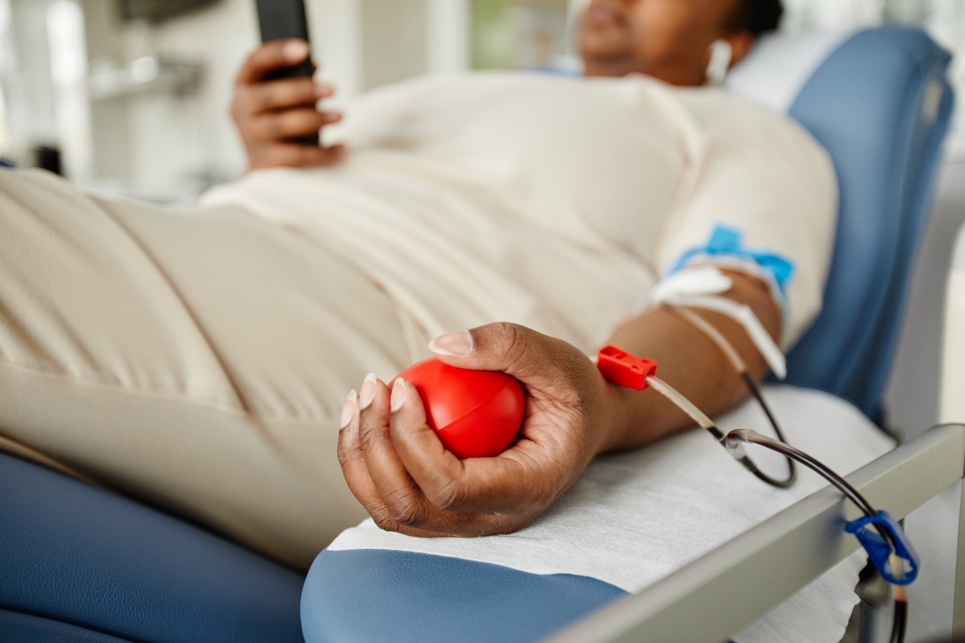 Black Young Woman Donating Blood Closeup